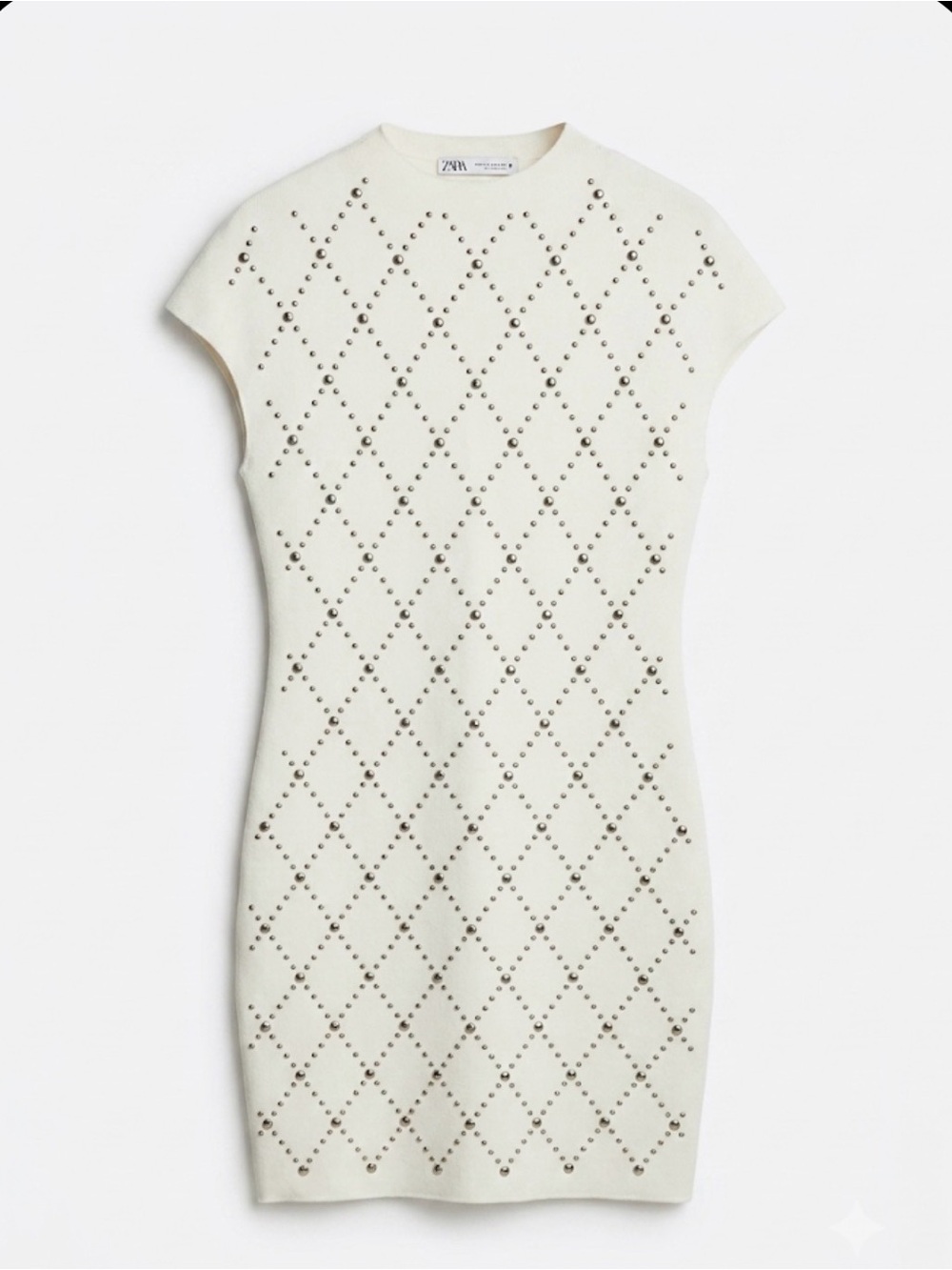 Zara Ivory Studded Knit Sheath Dress - Picture 3 of 5